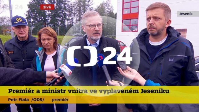 Vyplavený Jeseník Petr Fiala Vít Rakušan